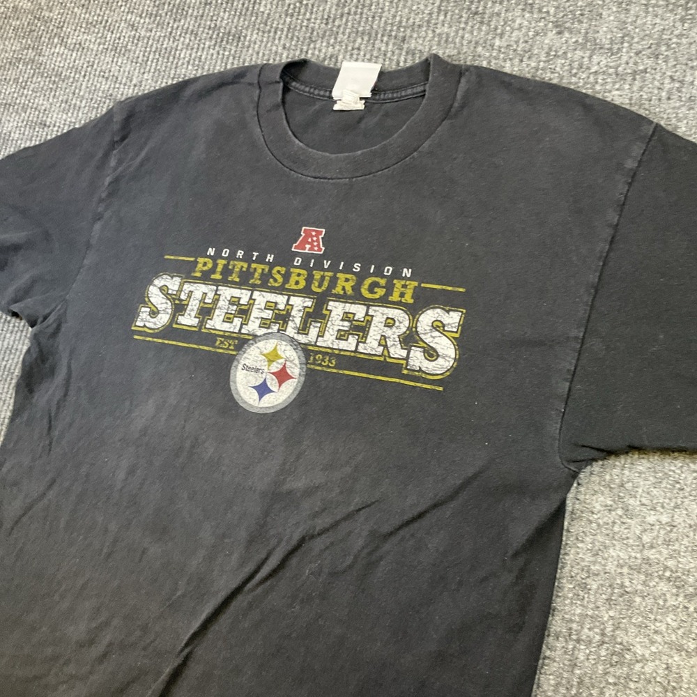 Pittsburgh Steelers Shirt Mens Large Black Short Sleeve Spell Out Graphic Y2K *
